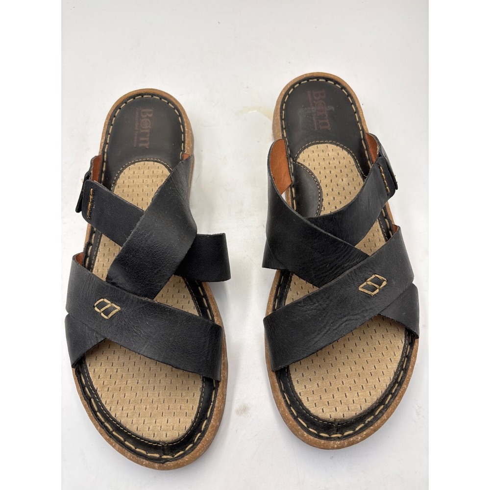 BORN Women's‎ HAYKA Sandals Brown Leather MEMORY FOAM Slides Size US 10